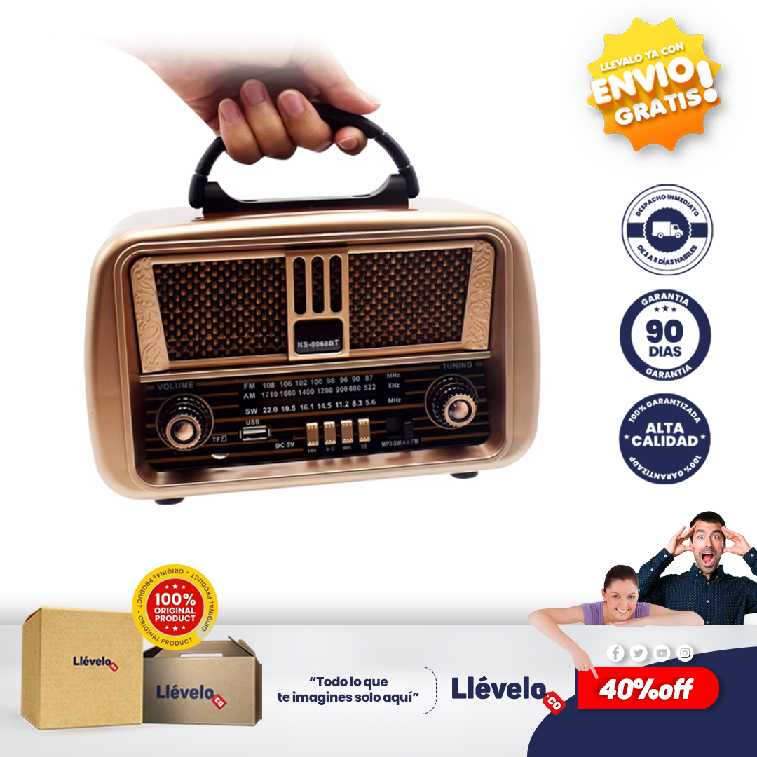 classictunner® radio vintage portátil AM/FM/SW con altavoz Bluetooth