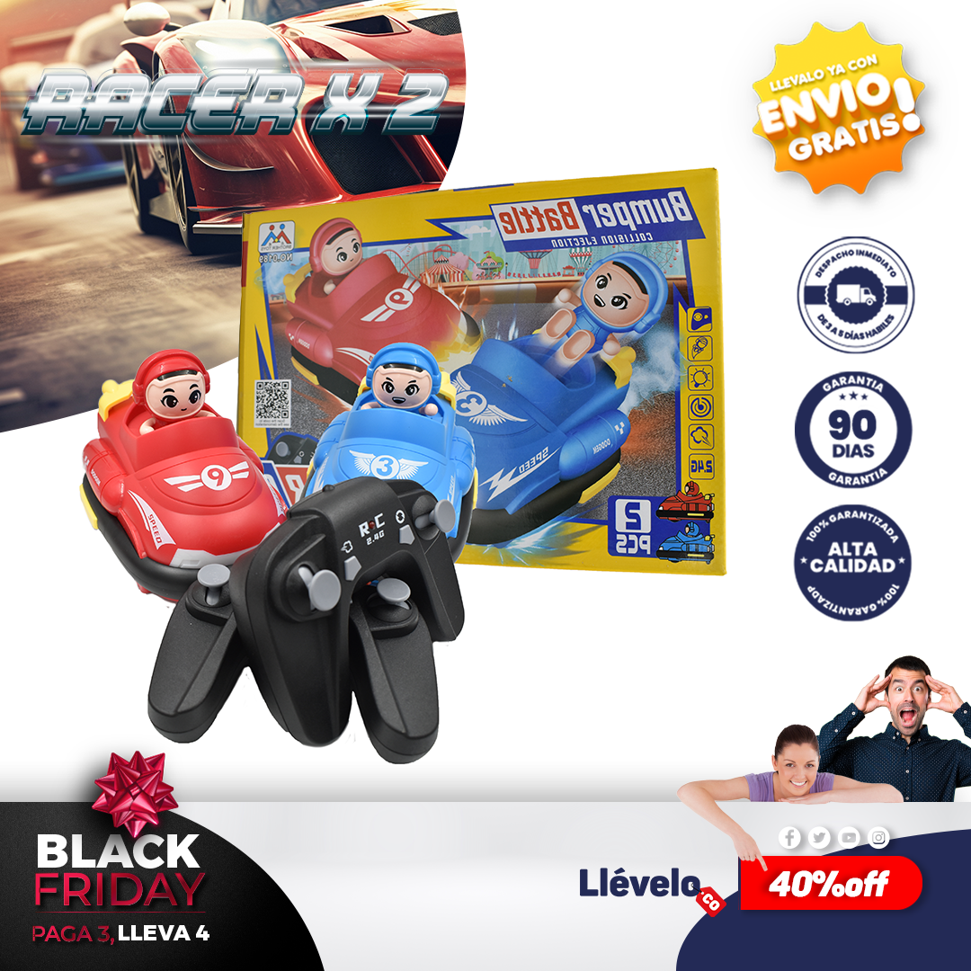 Racerx2® Coche parachoques de control remoto para niños y niñas.
