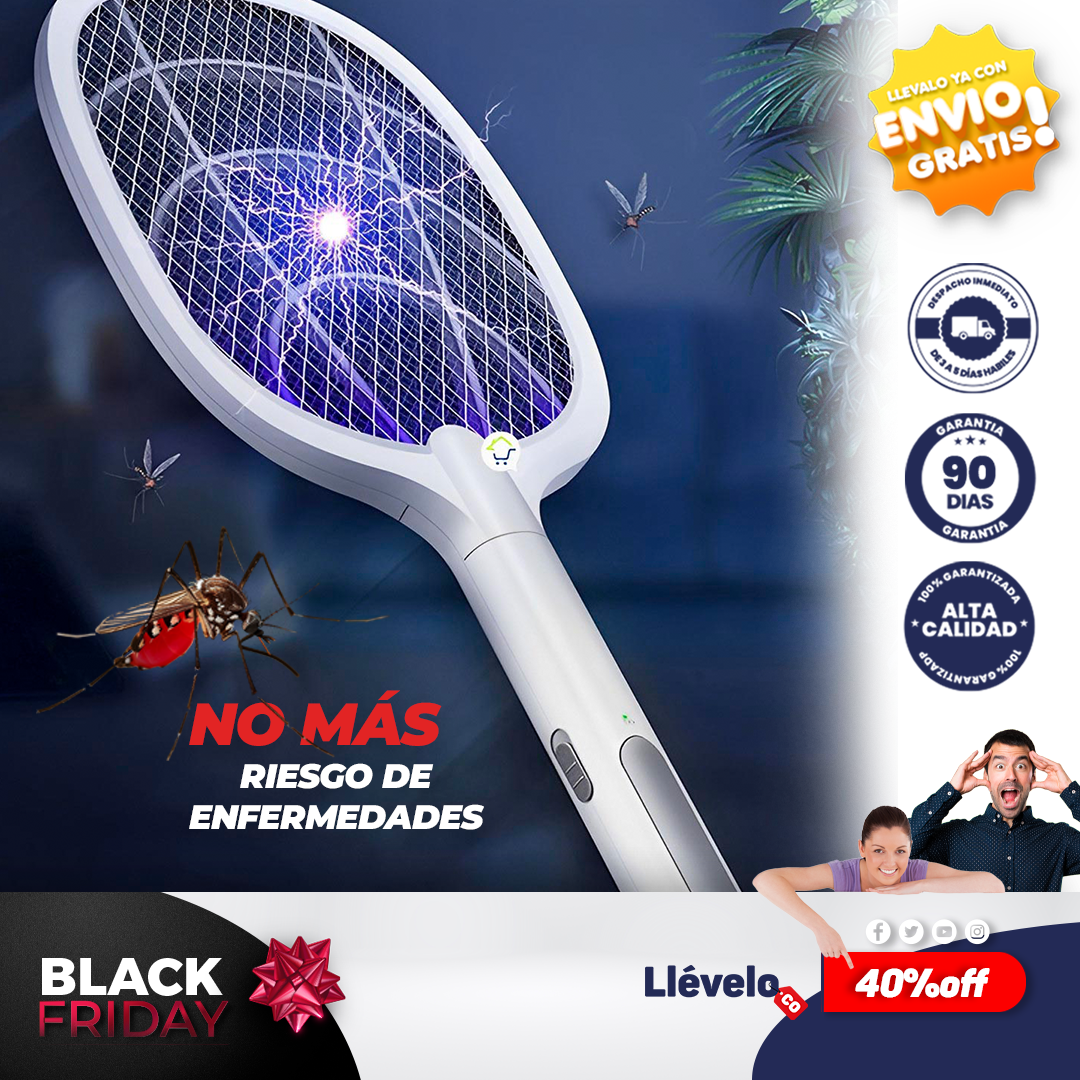FlyOff® Raqueta eléctrica para insectos, matamosquitos, matamoscas
