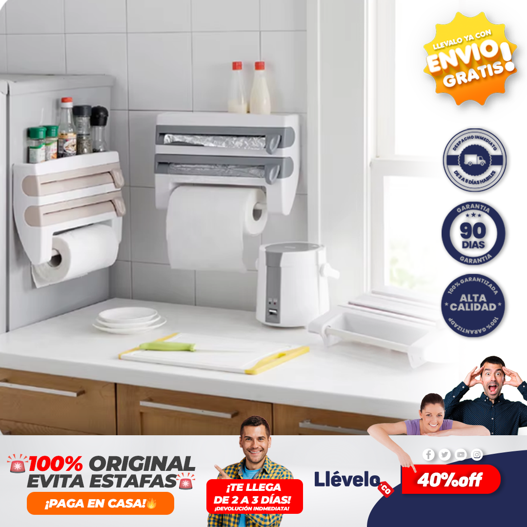 Orderly® Dispensador de película de alimentos 3 en 1