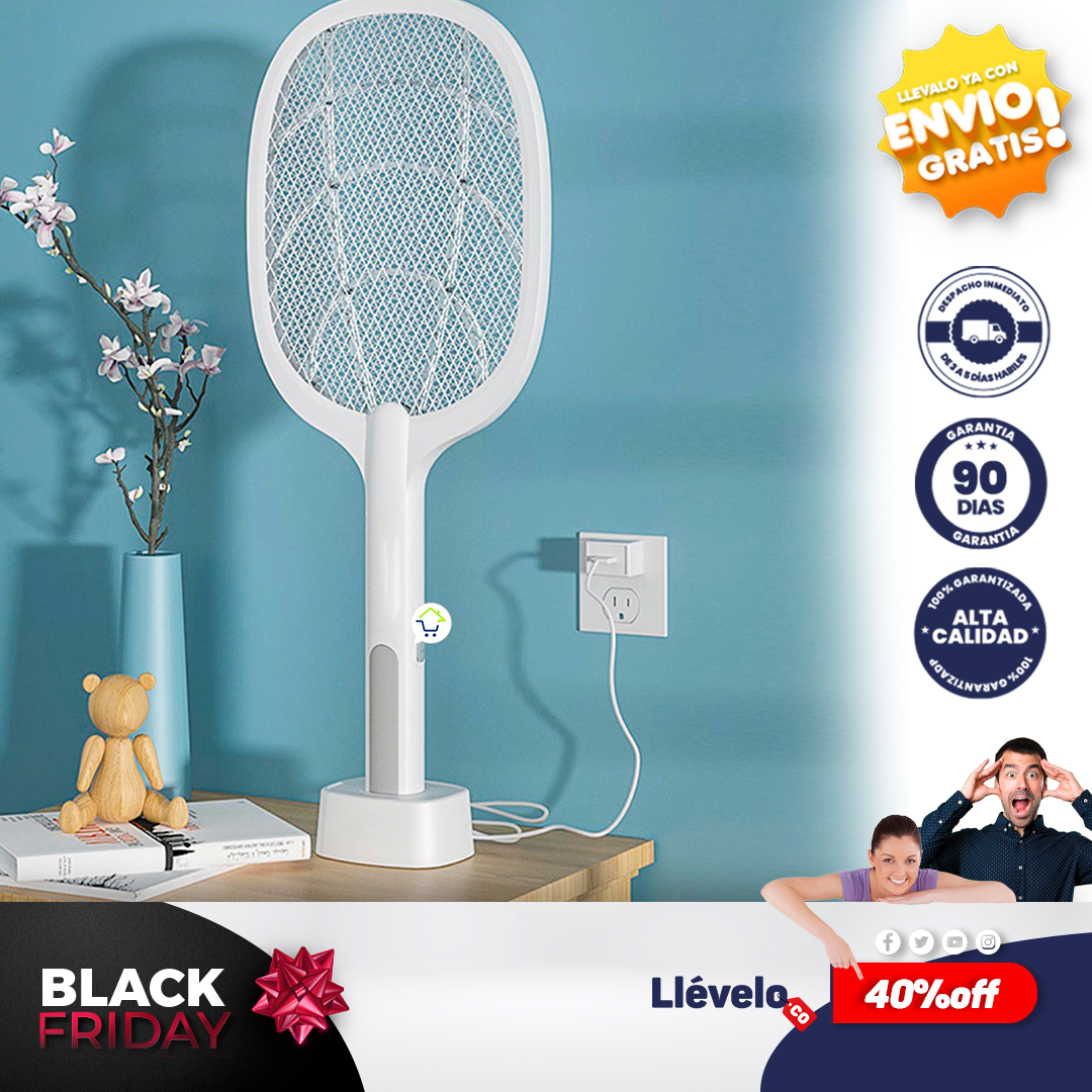 FlyOff® Raqueta eléctrica para insectos, matamosquitos, matamoscas