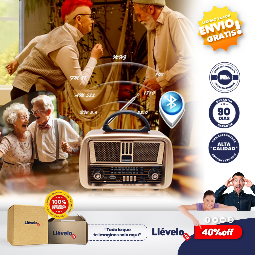 classictunner® radio vintage portátil AM/FM/SW con altavoz Bluetooth