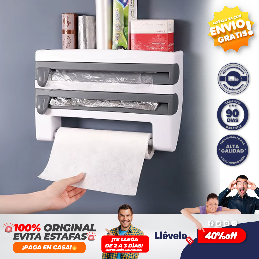 Orderly® Dispensador de película de alimentos 3 en 1