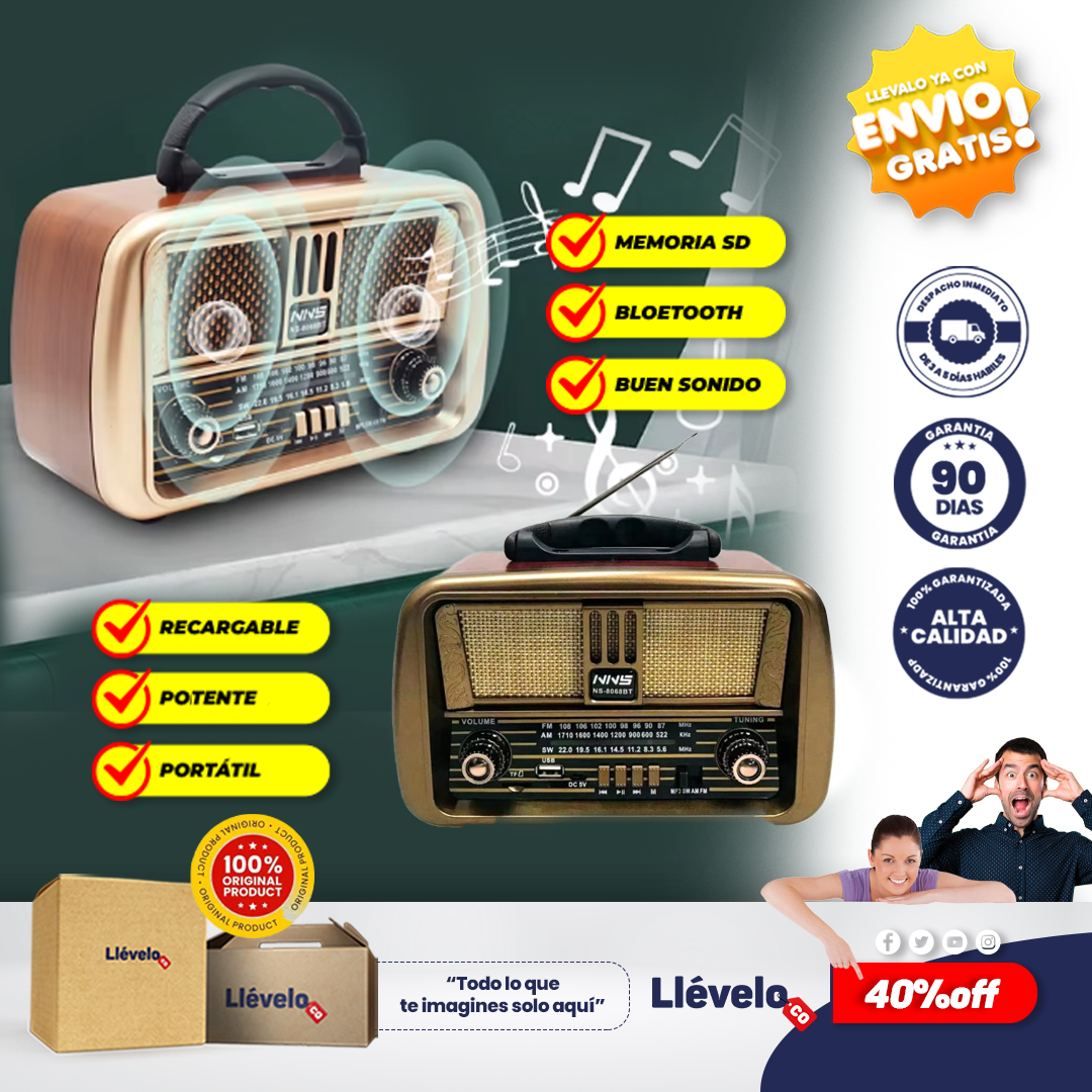 classictunner® radio vintage portátil AM/FM/SW con altavoz Bluetooth