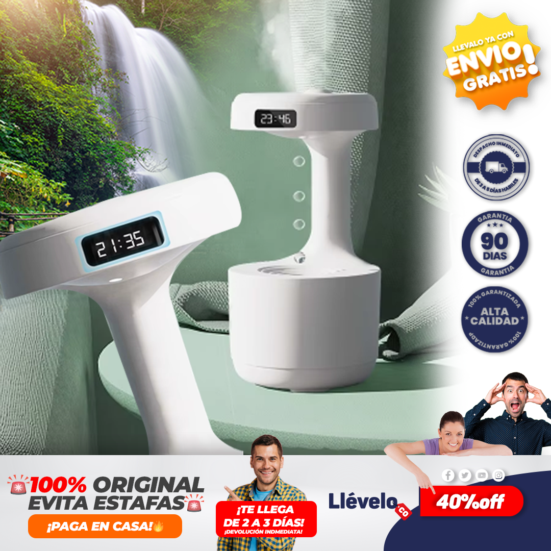 AquaZen® humidificador antigravedad con luz de reloj