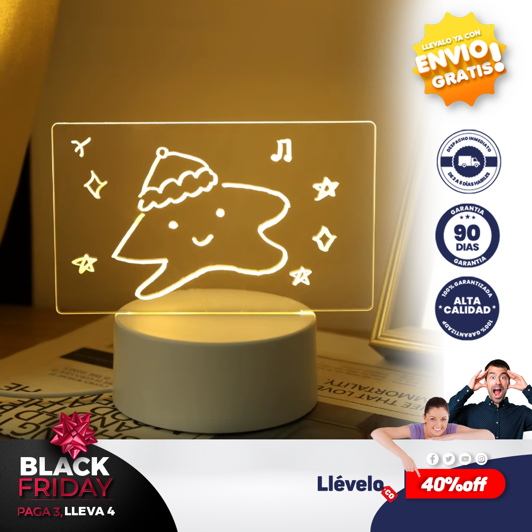 LuzNote® Tablero de notas con luz Led de noche creativa