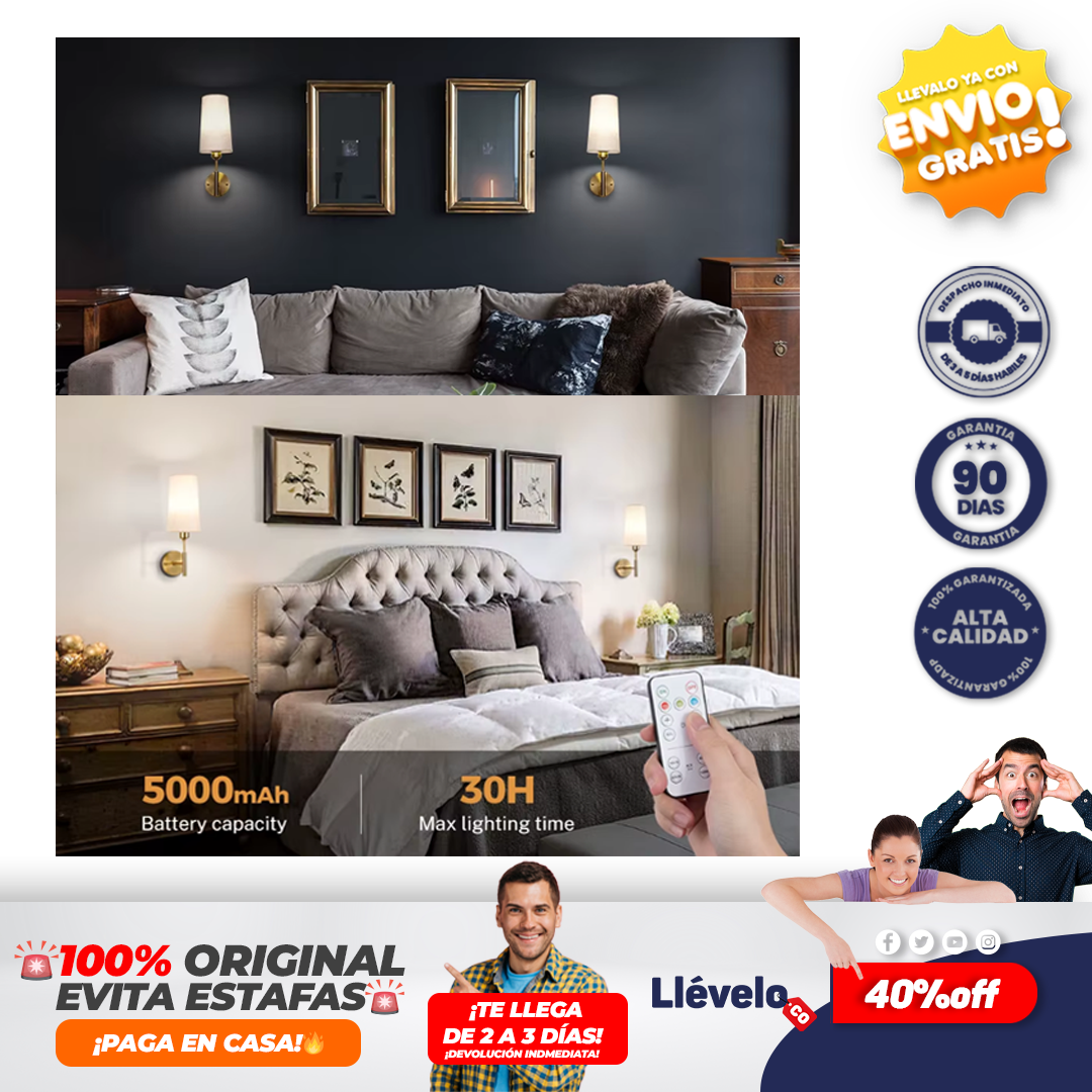 LumiFlex® lámpara de pared inalámbrica para interiores con bombilla recargable