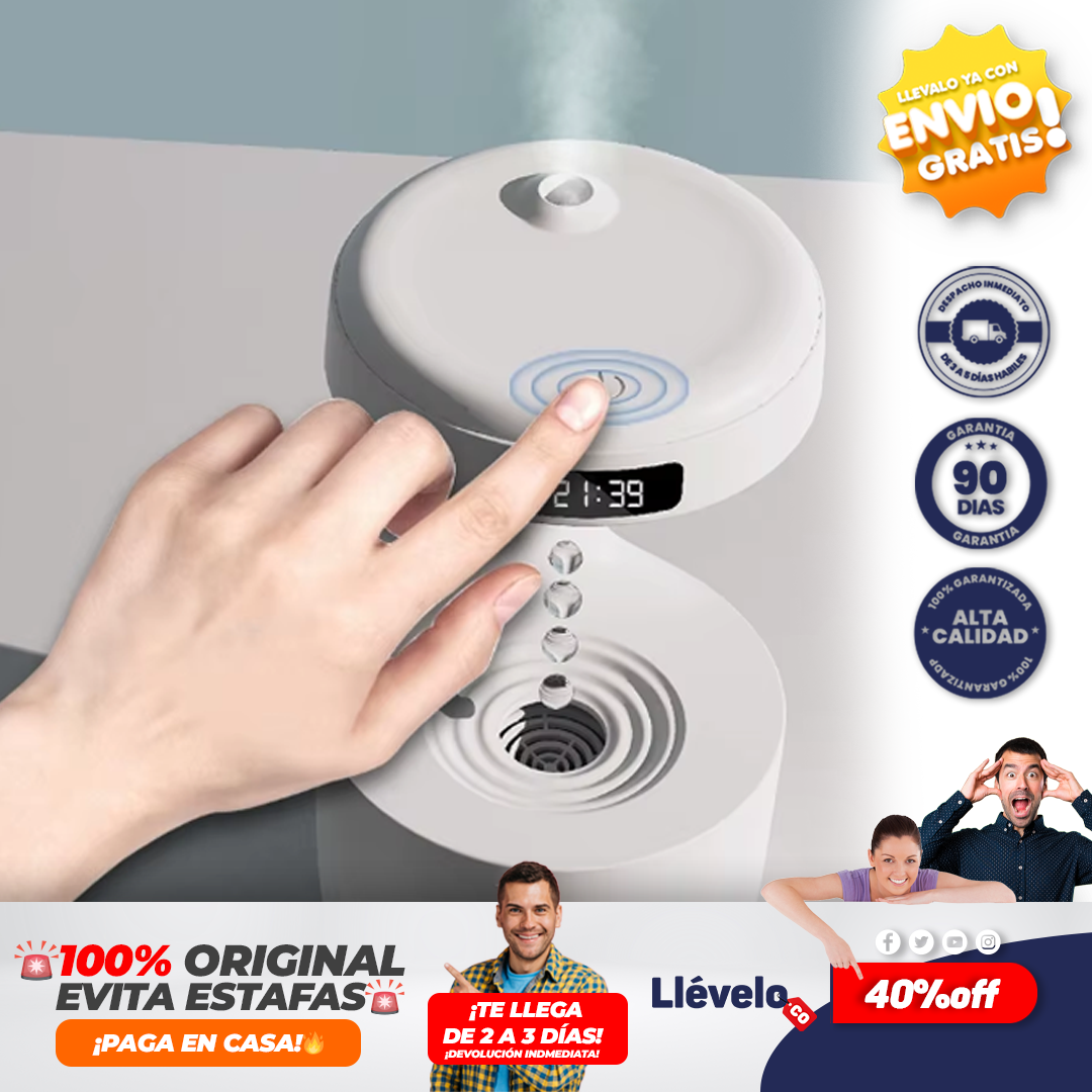 AquaZen® humidificador antigravedad con luz de reloj