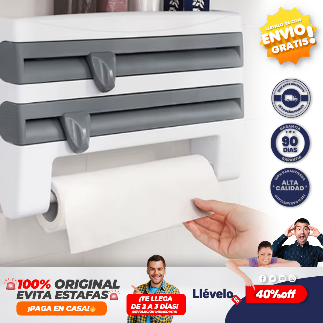 Orderly® Dispensador de película de alimentos 3 en 1