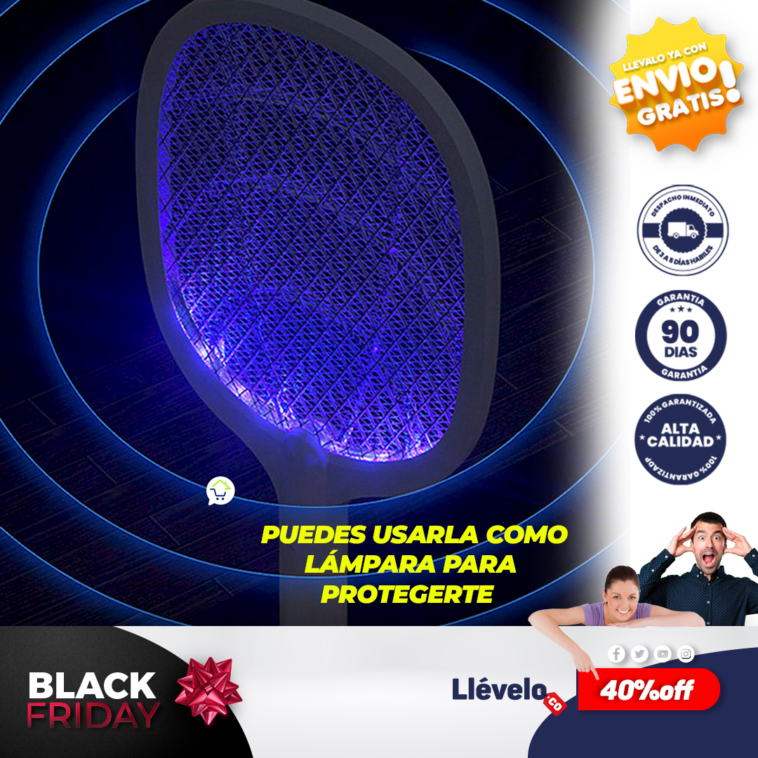 FlyOff® Raqueta eléctrica para insectos, matamosquitos, matamoscas