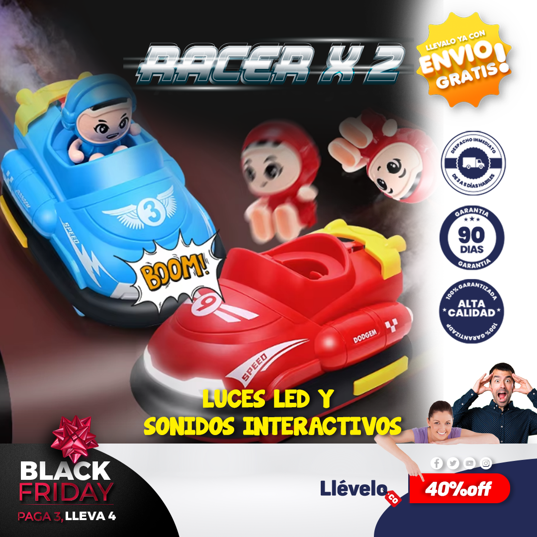 Racerx2® Coche parachoques de control remoto para niños y niñas.