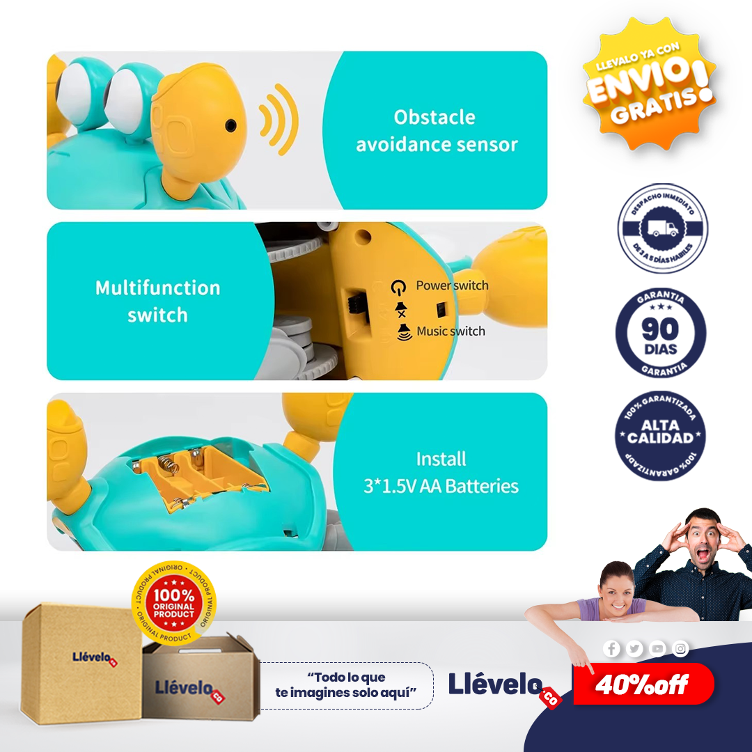 CangreMovil® Juguete interactivo de cangrejo para bebés, cangrejo creativo para gatear,