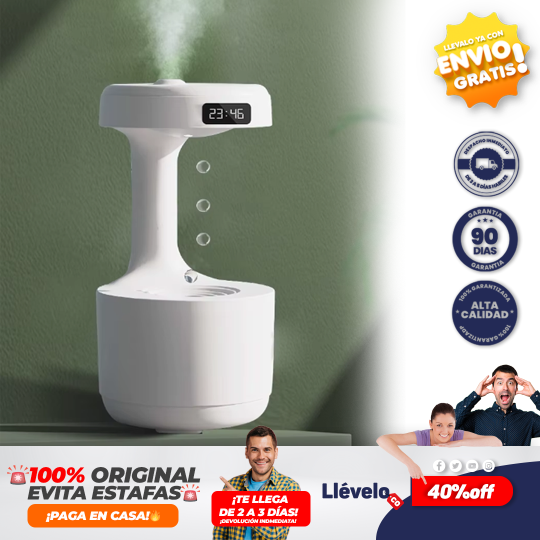 AquaZen® humidificador antigravedad con luz de reloj