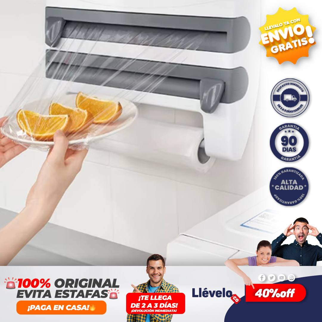 Orderly® Dispensador de película de alimentos 3 en 1