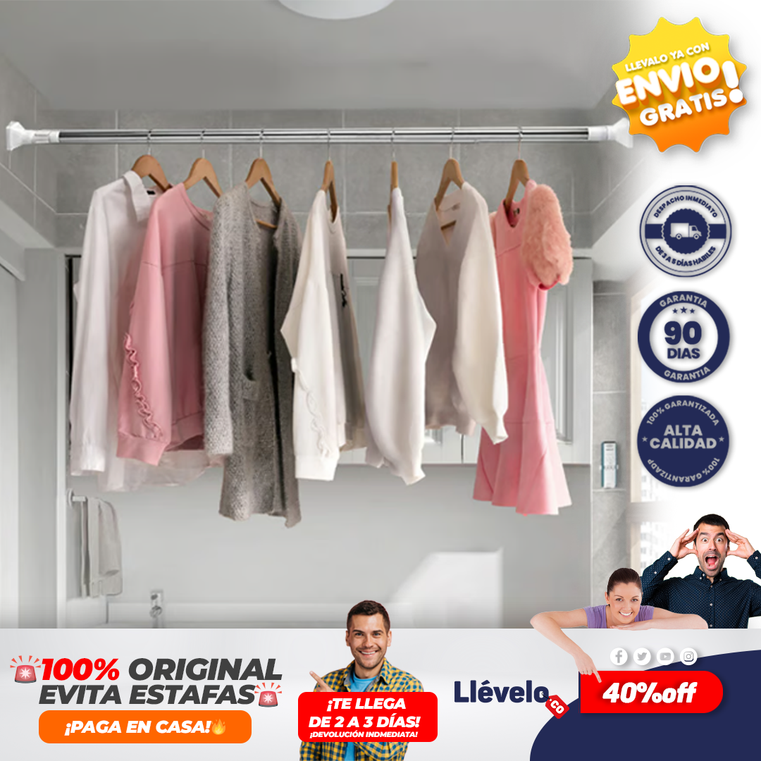 FlexiBar® Barra de ropa extensible sin perforación