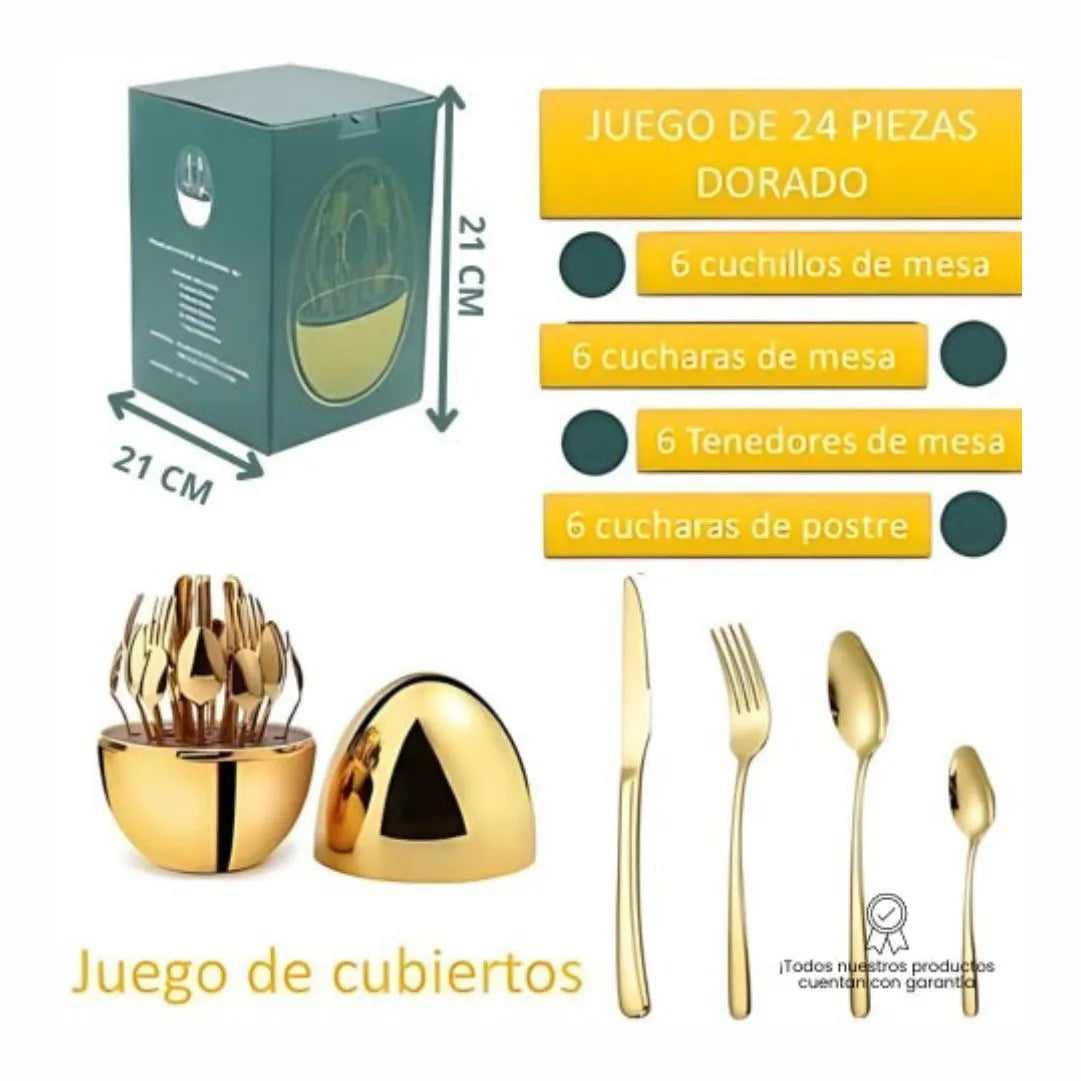 Juego de Cubiertos Dorado 24 Piezas - EleganceEgg® Original