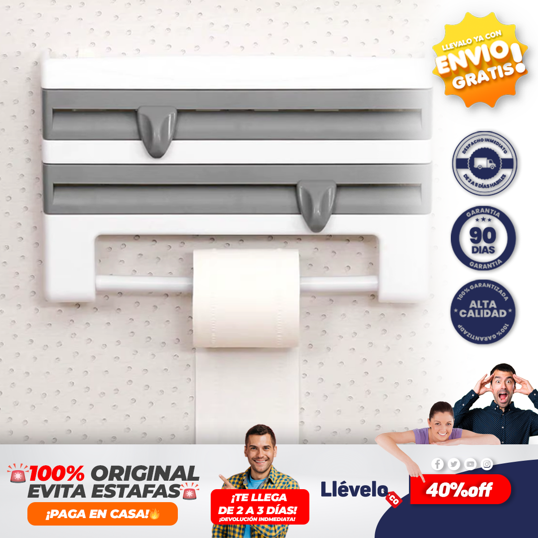 Orderly® Dispensador de película de alimentos 3 en 1