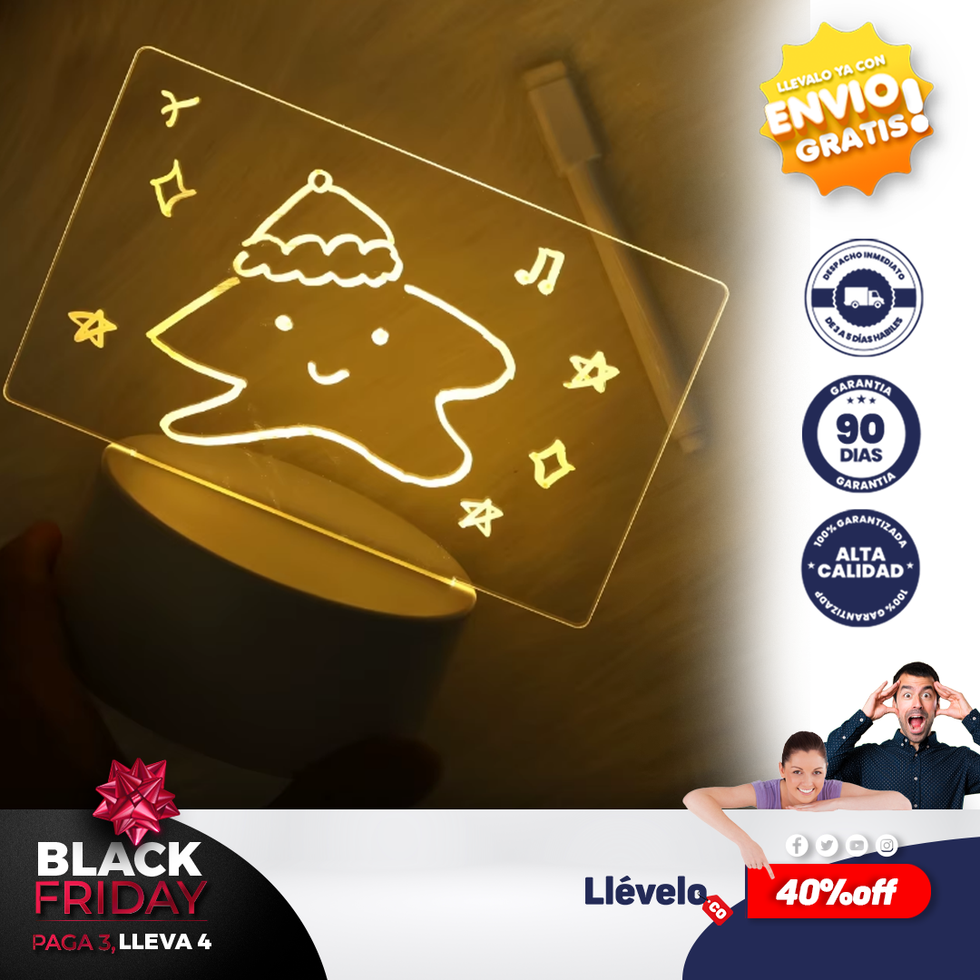 LuzNote® Tablero de notas con luz Led de noche creativa