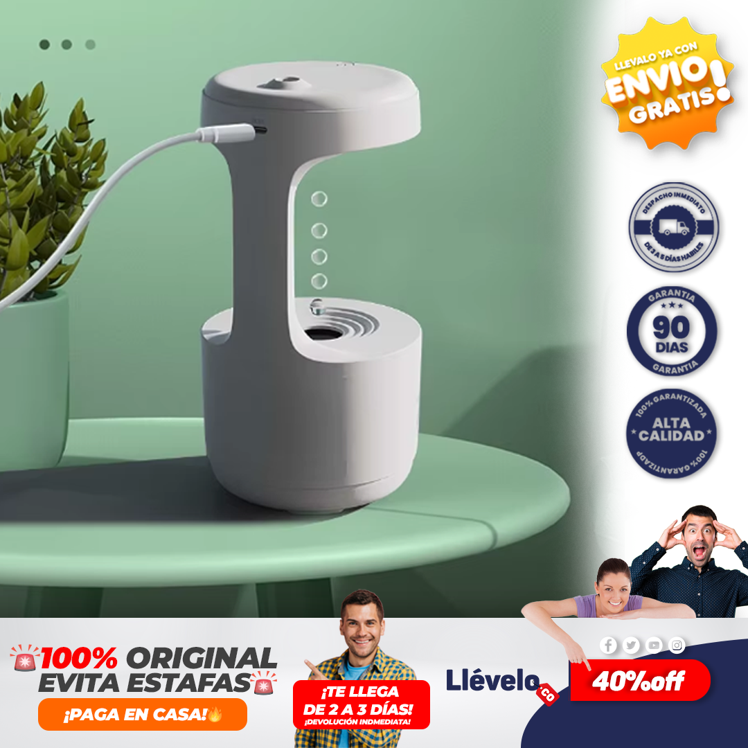 AquaZen® humidificador antigravedad con luz de reloj