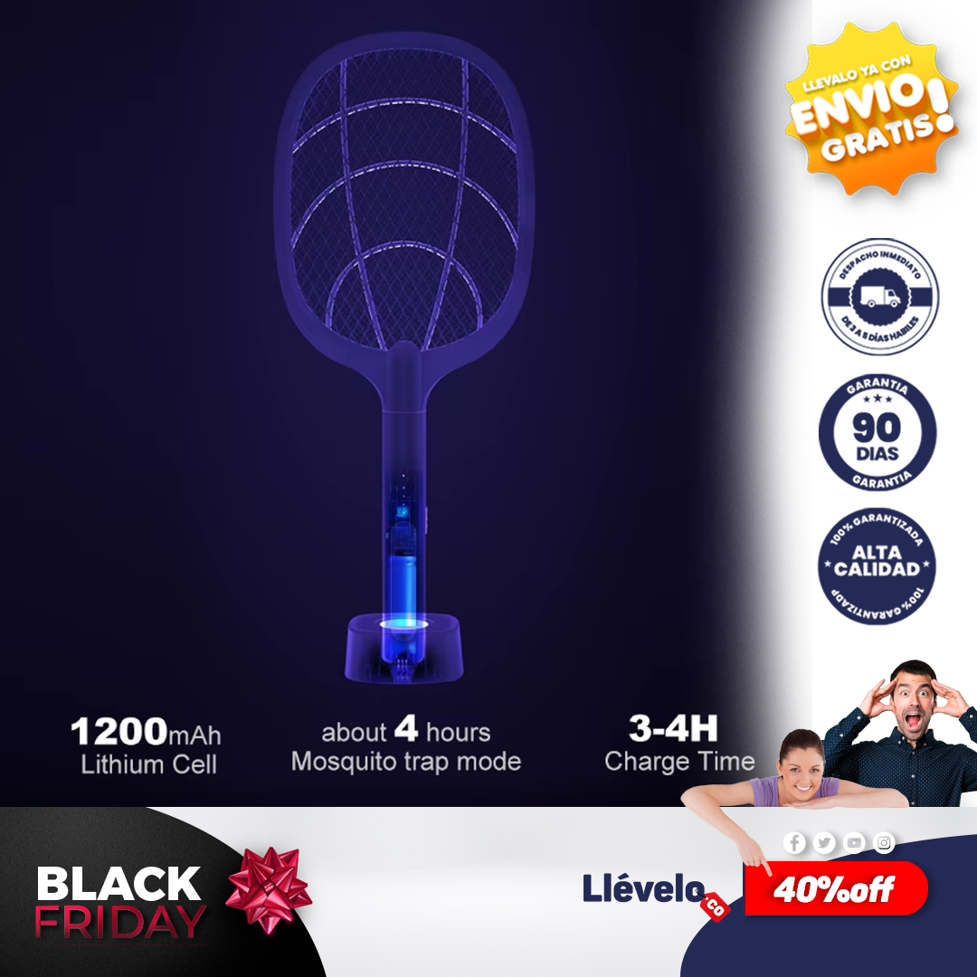 FlyOff® Raqueta eléctrica para insectos, matamosquitos, matamoscas