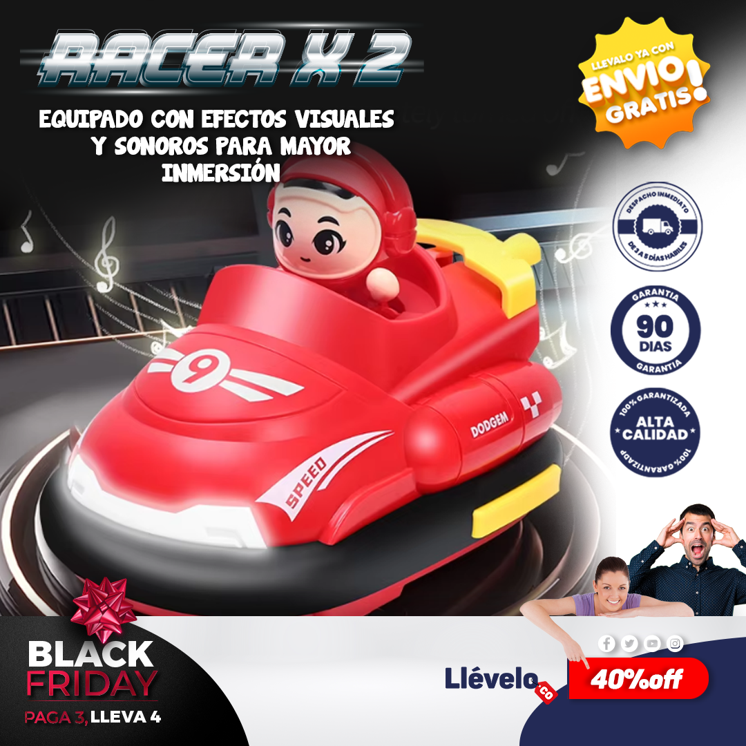 Racerx2® Coche parachoques de control remoto para niños y niñas.