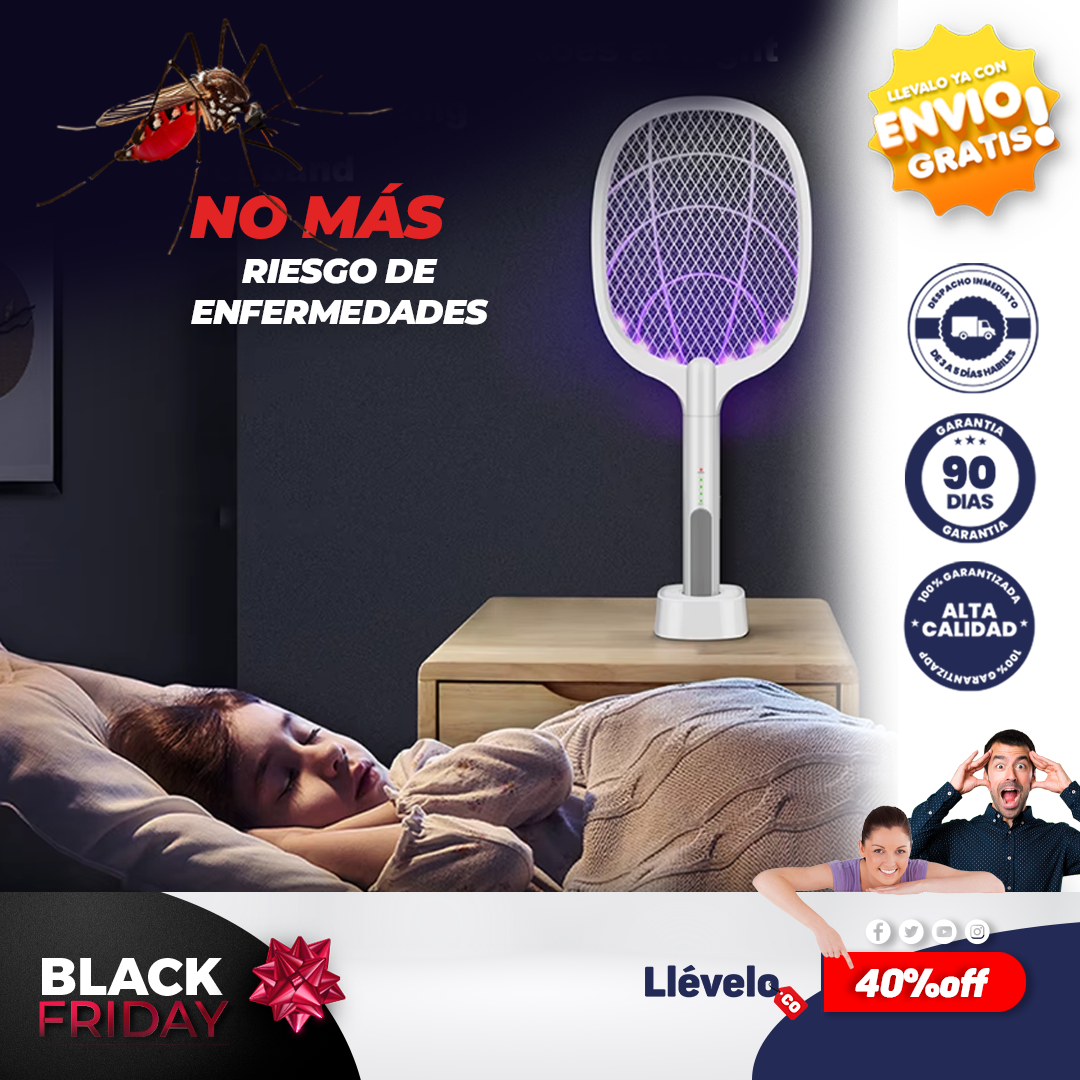 FlyOff® Raqueta eléctrica para insectos, matamosquitos, matamoscas