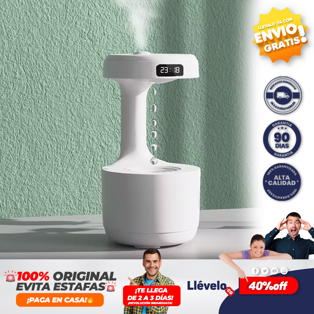 AquaZen® humidificador antigravedad con luz de reloj
