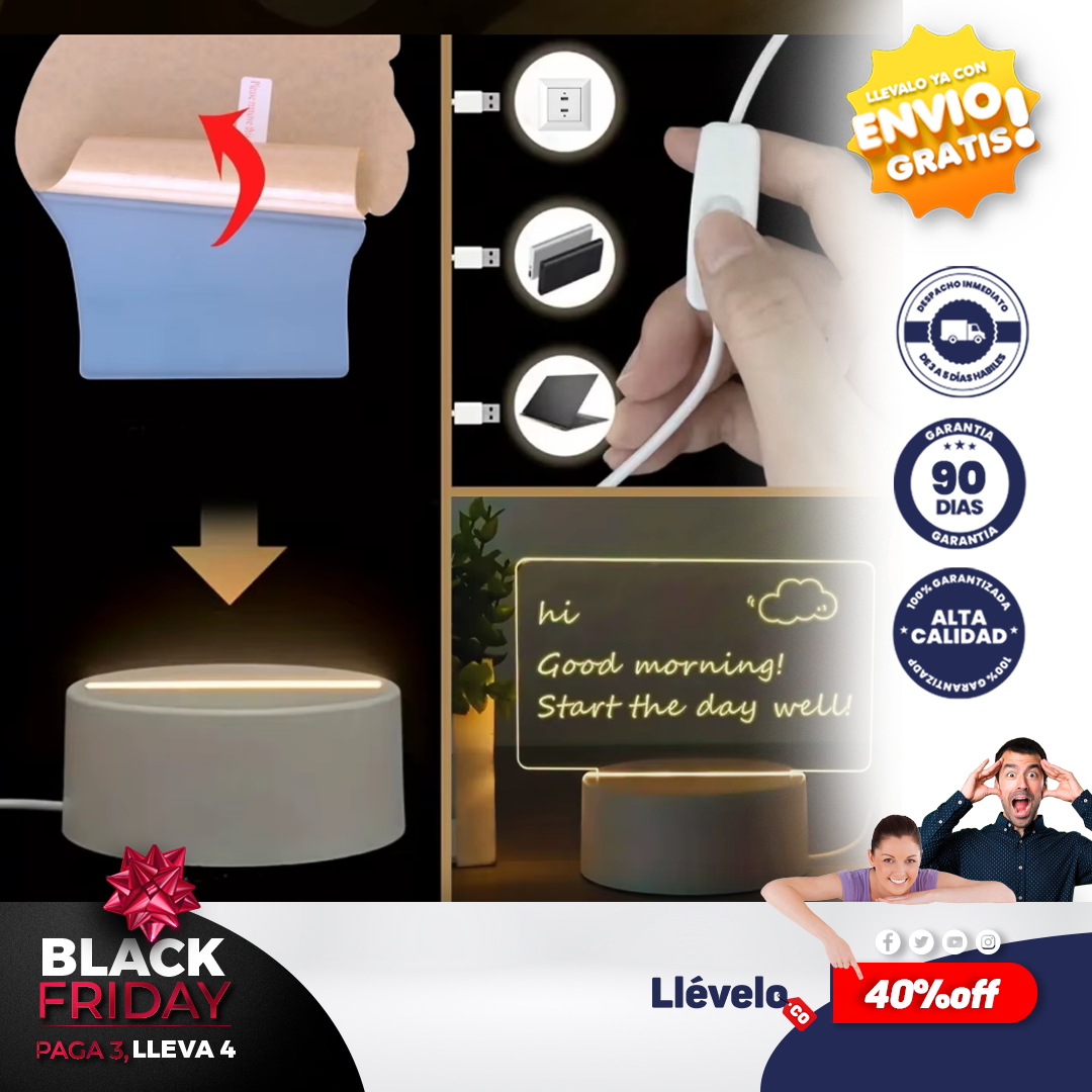 LuzNote® Tablero de notas con luz Led de noche creativa
