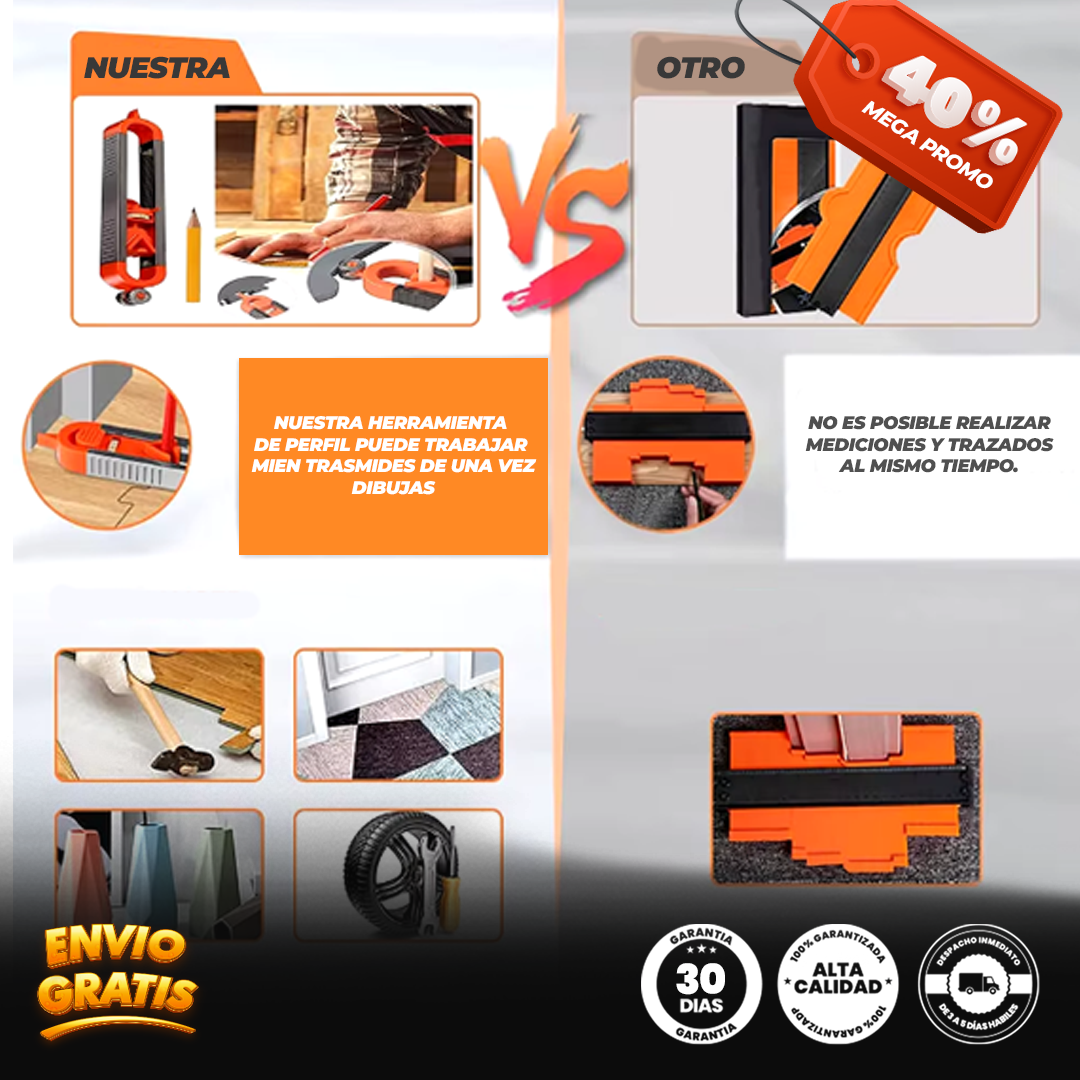 PerfilMaster® Regla de trazado de perfiles, calibrador de contorno con bloqueo ajustable