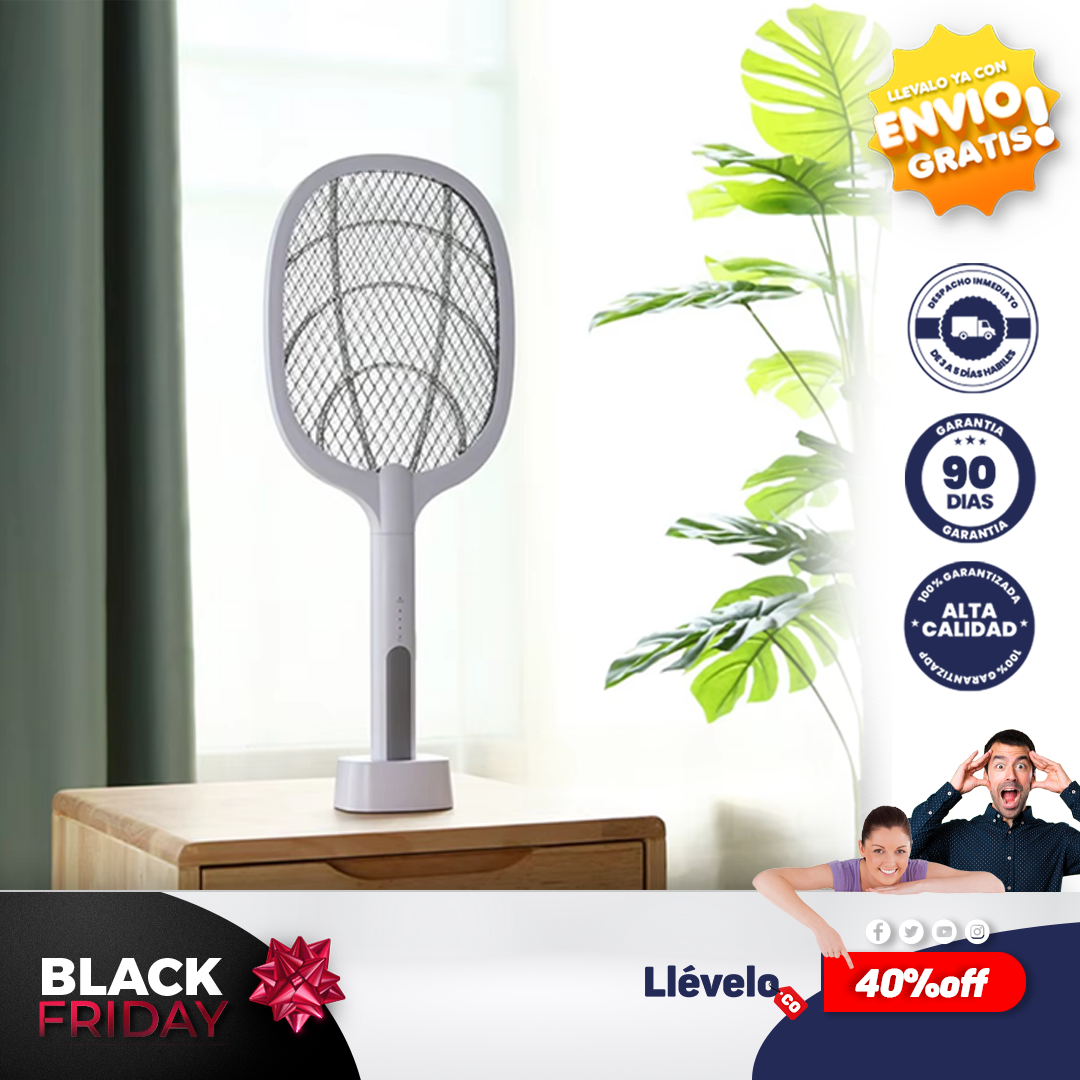 FlyOff® Raqueta eléctrica para insectos, matamosquitos, matamoscas