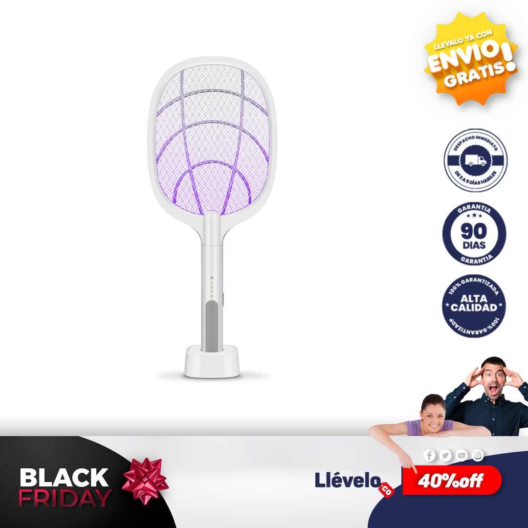 FlyOff® Raqueta eléctrica para insectos, matamosquitos, matamoscas