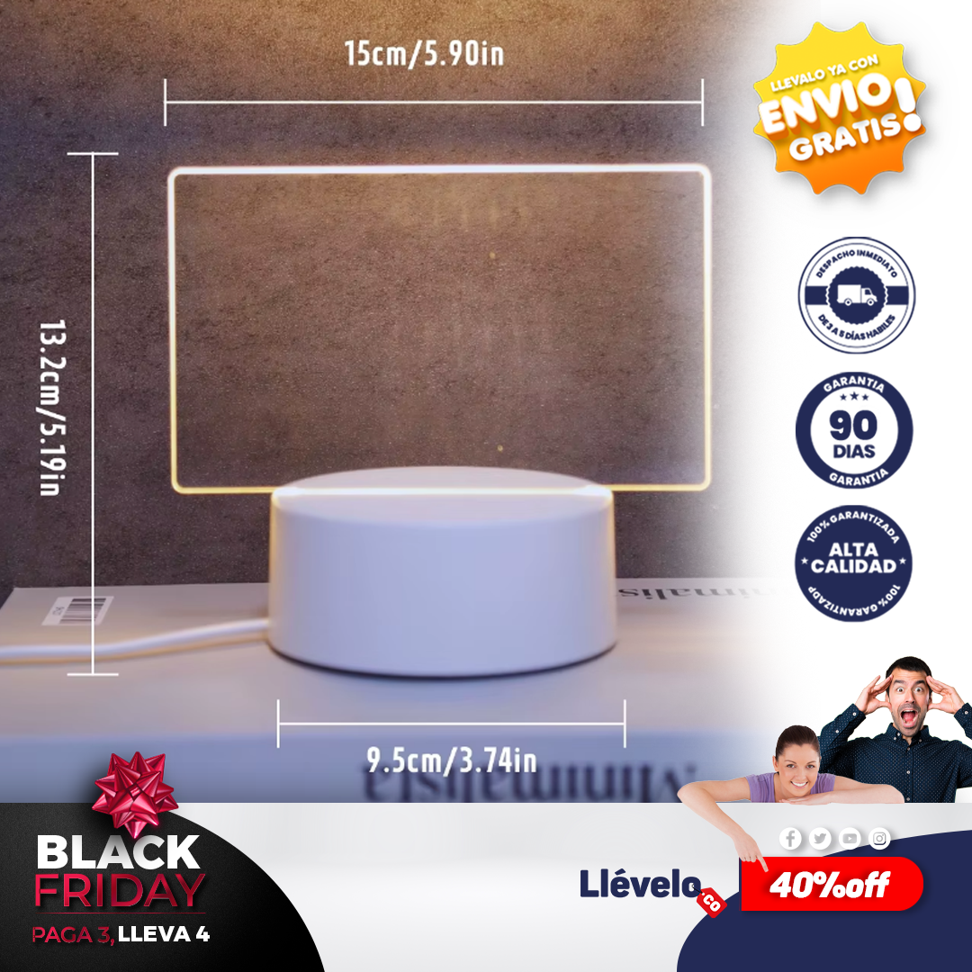 LuzNote® Tablero de notas con luz Led de noche creativa