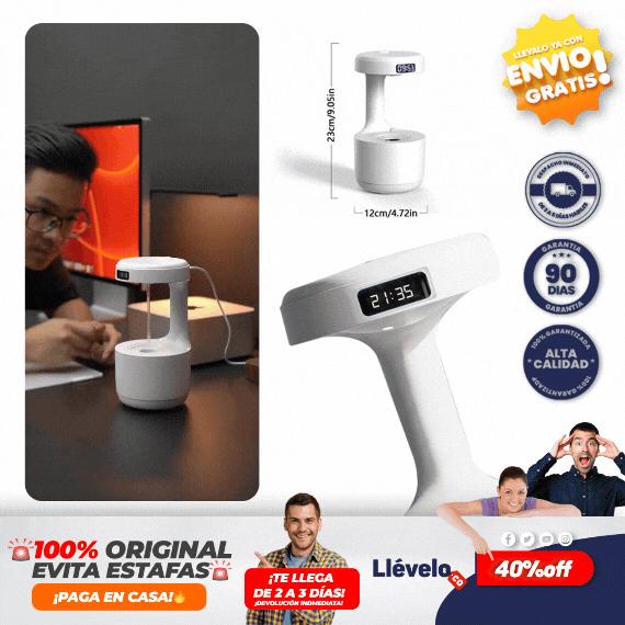 AquaZen® humidificador antigravedad con luz de reloj