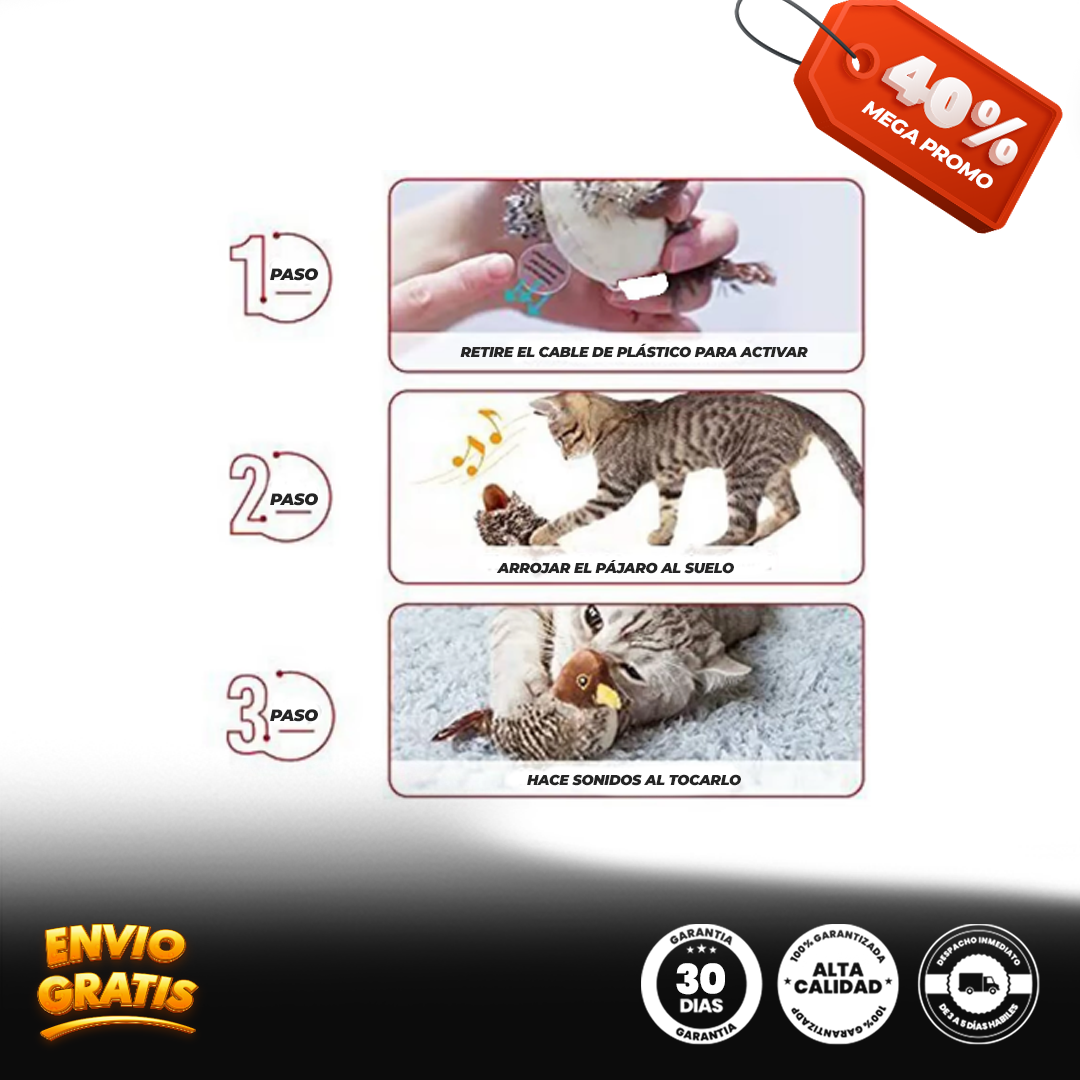 Plumitas Cantares® pájaro simulador para gato