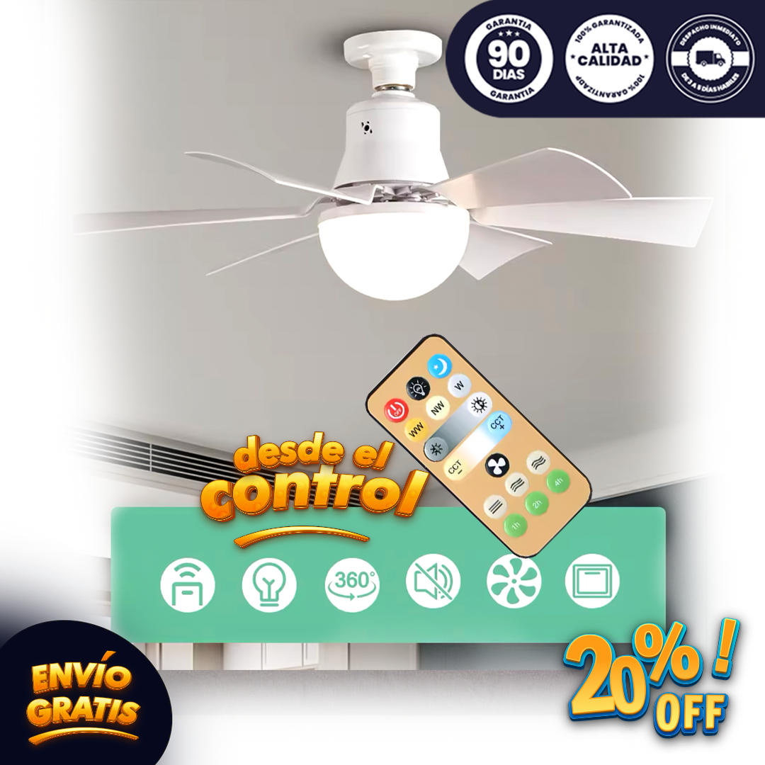 AirLuxe® Original -  Lampara LED con Ventilador de 6 Aspas a Control Remoto