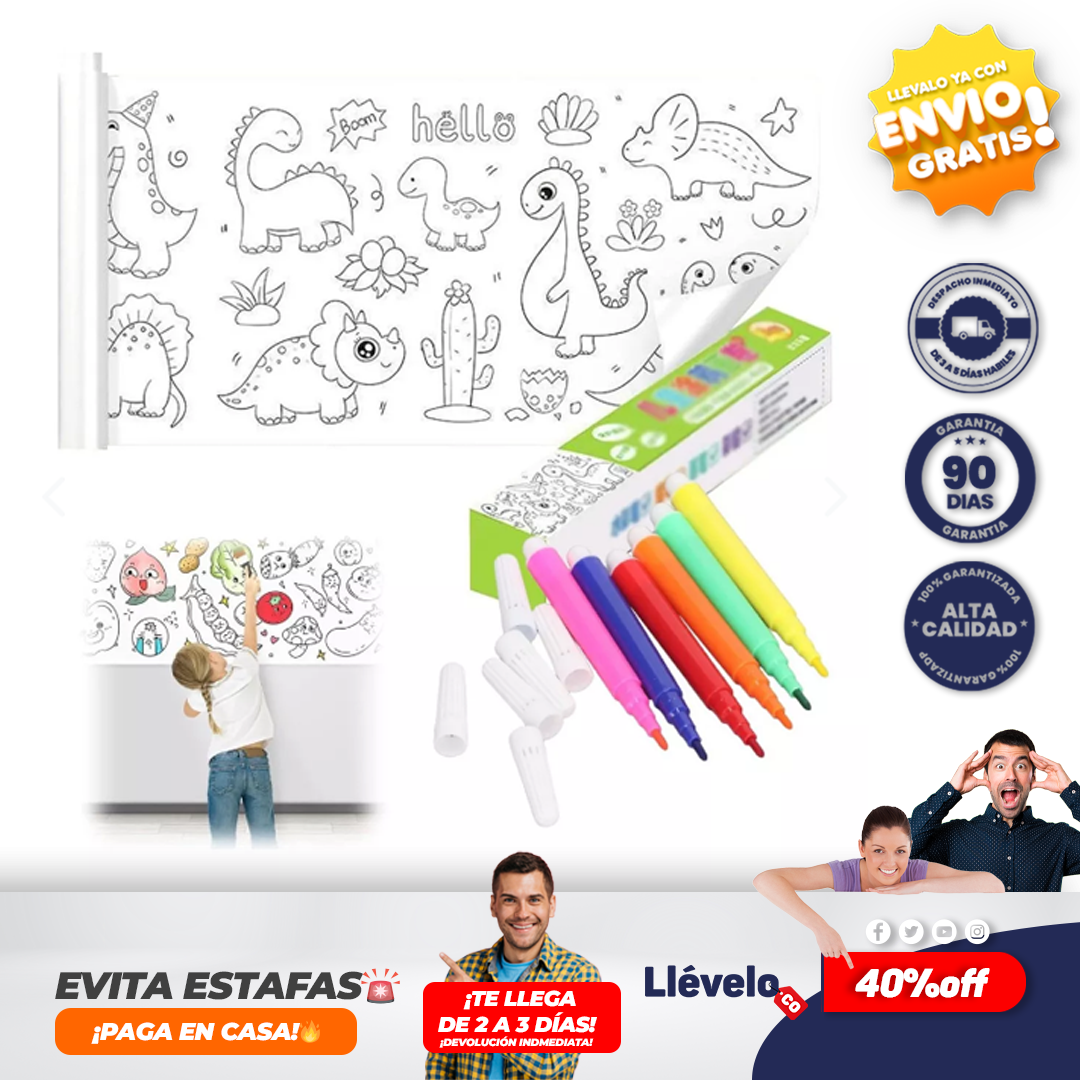 CreaRollo® Rollo De Papel Adhesivo Dibujos Colorea