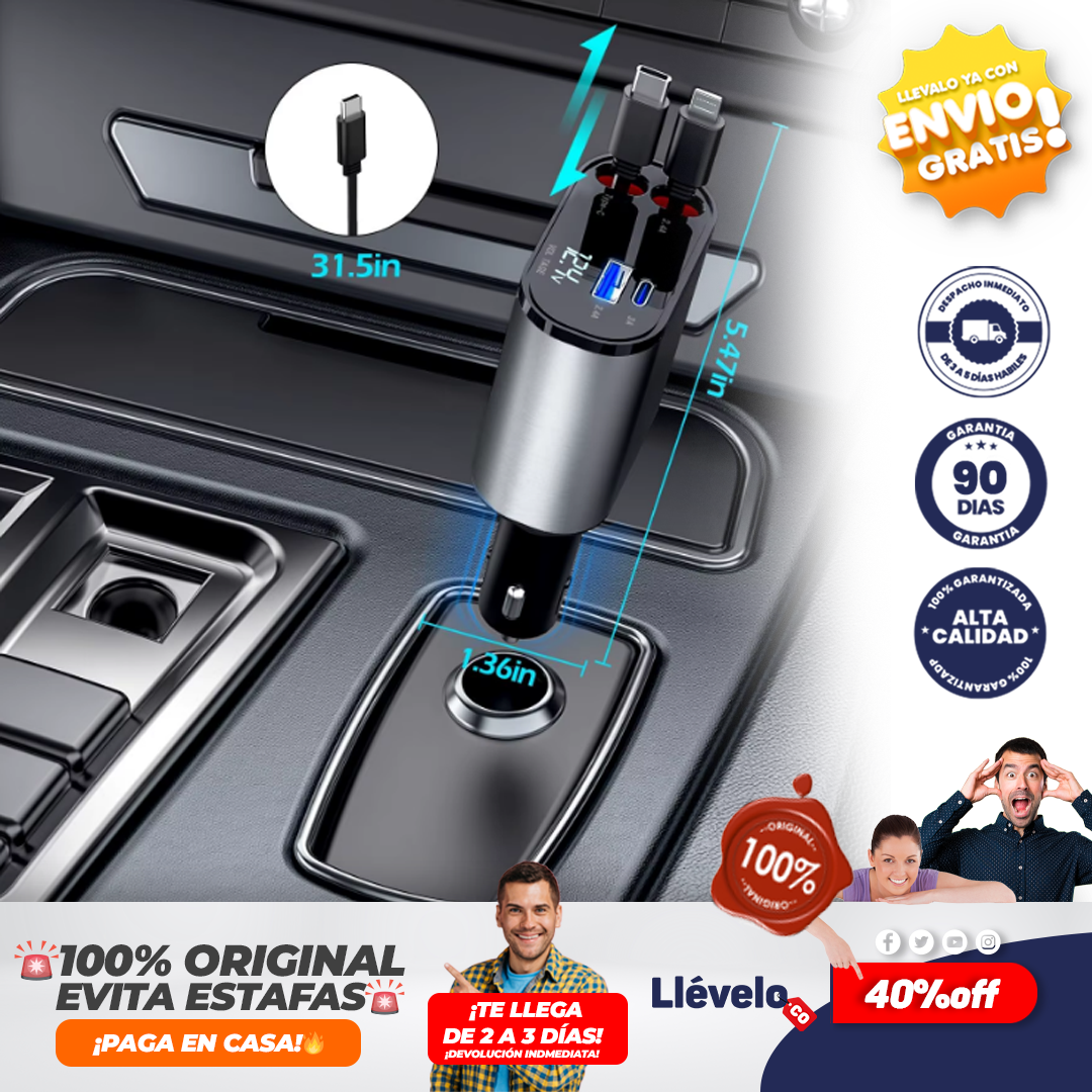 SwiftZap® Cargador de coche retráctil 4 en 1