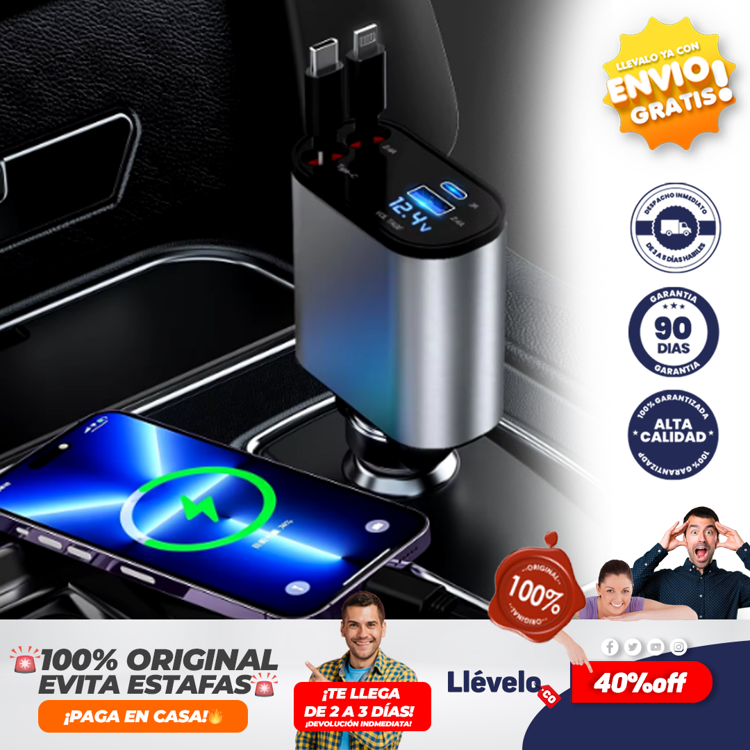 SwiftZap® Cargador de coche retráctil 4 en 1