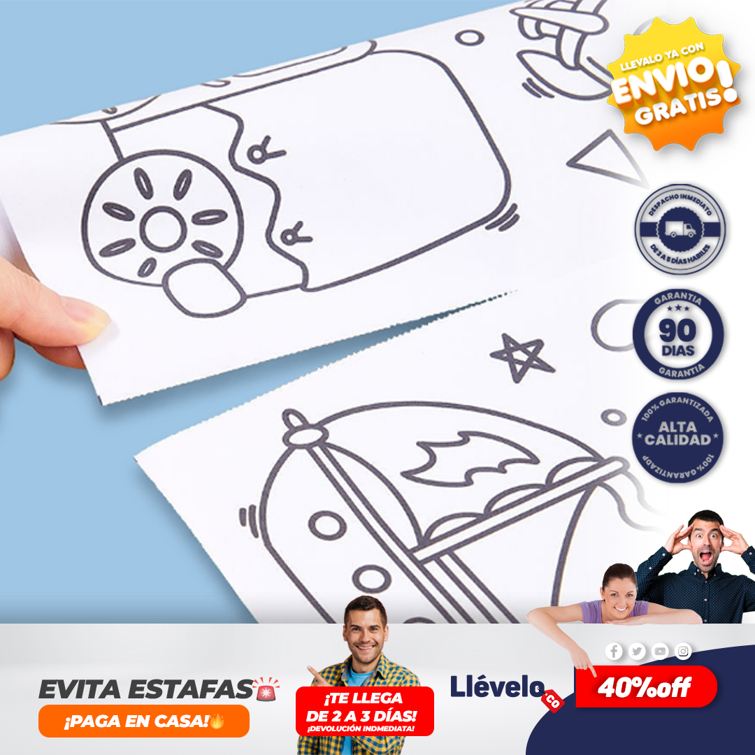 CreaRollo® Rollo De Papel Adhesivo Dibujos Colorea