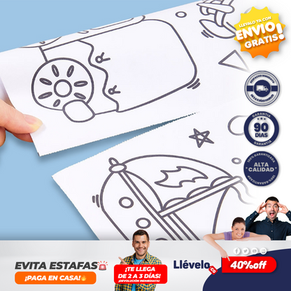 CreaRollo® Rollo De Papel Adhesivo Dibujos Colorea