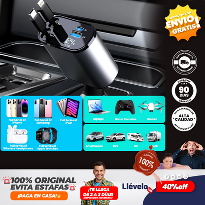 SwiftZap® Cargador de coche retráctil 4 en 1