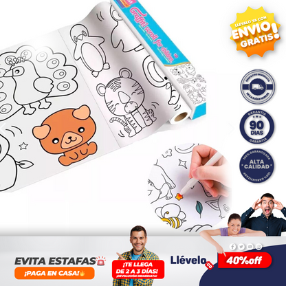 CreaRollo® Rollo De Papel Adhesivo Dibujos Colorea