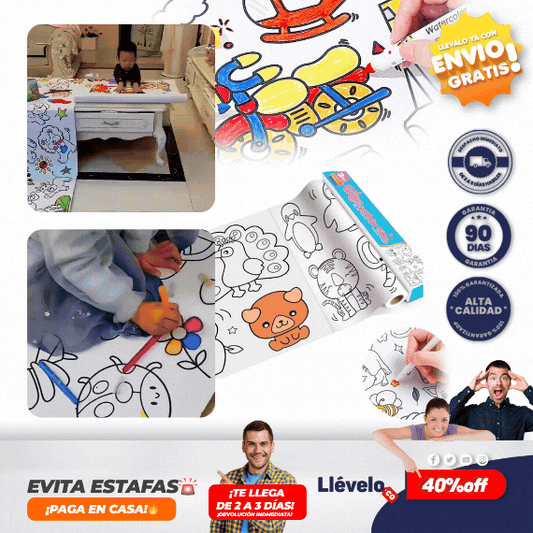 CreaRollo® Rollo De Papel Adhesivo Dibujos Colorea