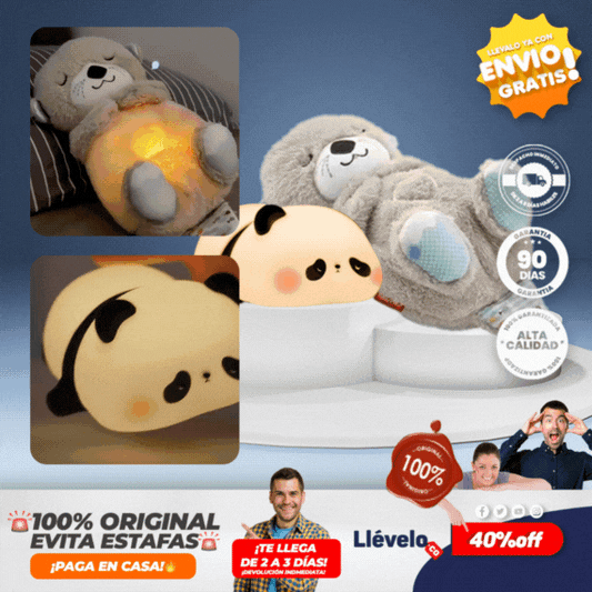 Dulce Abrazo® Combo Lampara de panda + Peluche de nutria