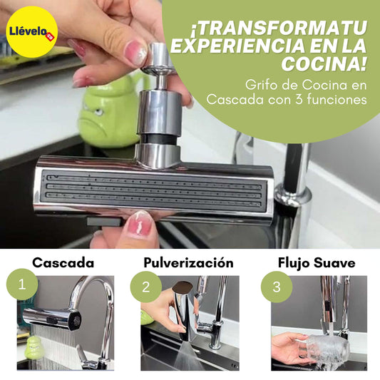 GRIFO DE COCINA EN CASCADA CON 3 FUNCIONES